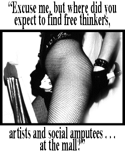 'Excuse me, but where do you expect me to find free thinkers, artists, and social amputees... at the mall?'